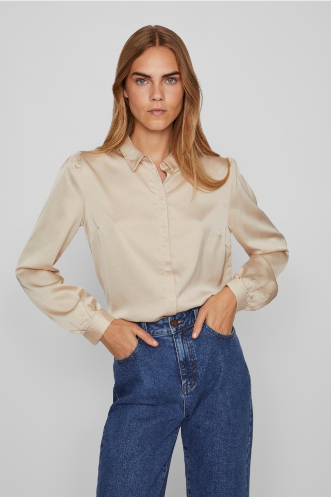 VIELLETTE SATIN L/S SHIRT - NOOS 14063320 CEMENT
